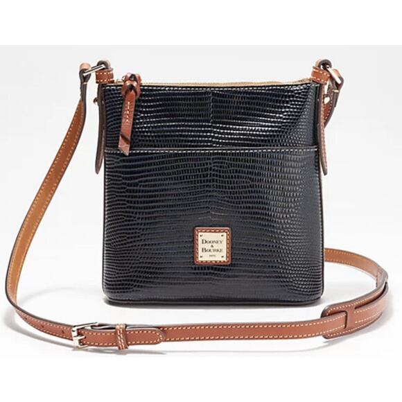 Dooney & Bourke Handbags - Dooney & Bourke Lizard Embossed Letter Carrier Crossbody bag black A390024